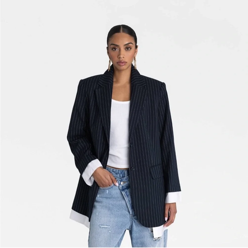KBB by KAHLANA Target Womens The Shirt Blazer Jacket Navy/White Striped NWT - Picture 1 of 7
